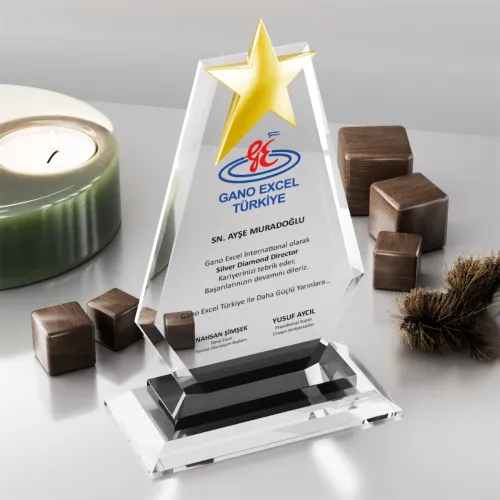 Yıldız Detaylı Geometrik Şeffaf Kristal Plaket