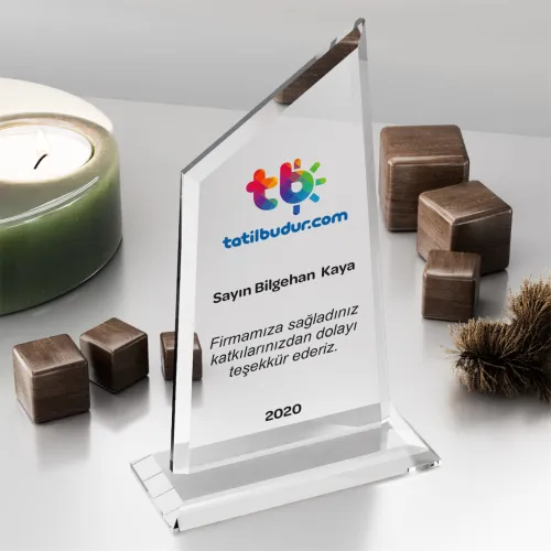 Asimetrik Modern Şeffaf Kristal Plaket