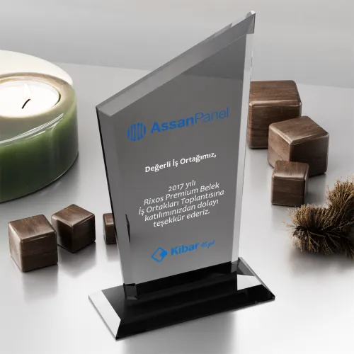 Asimetrik Modern Füme Kristal Plaket