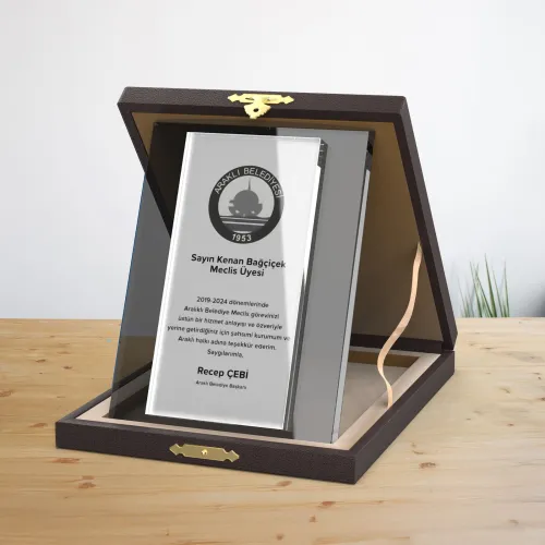 Kutulu Füme Kristal Plaket