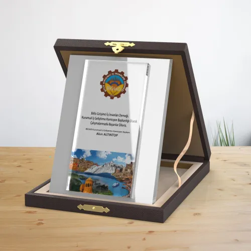 Kutulu Gümüş Renk Kristal Plaket