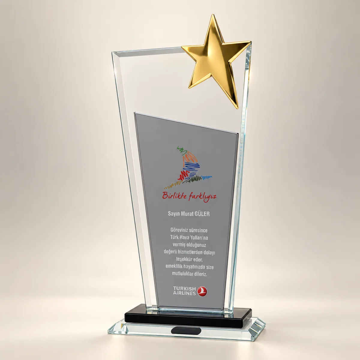 Altın Yıldızlı Kristal Plaket