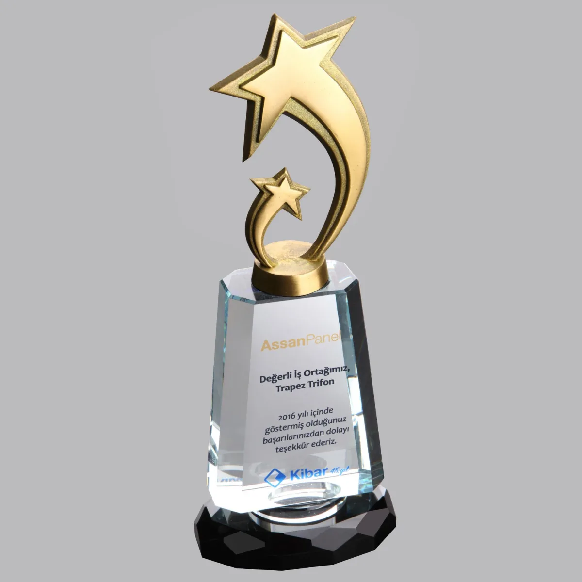 Altın Yıldız Sütunlu Kristal Plaket