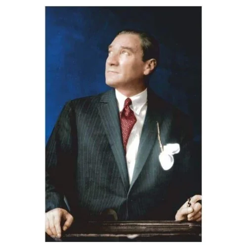 Mavi Fonlu Atatürk Poster Bayrağı