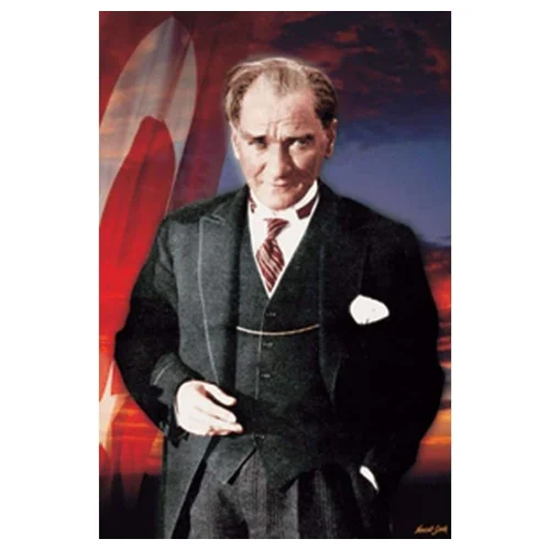 Türk Bayraklı Takım Elbiseli Atatürk Poster Bayrağı
