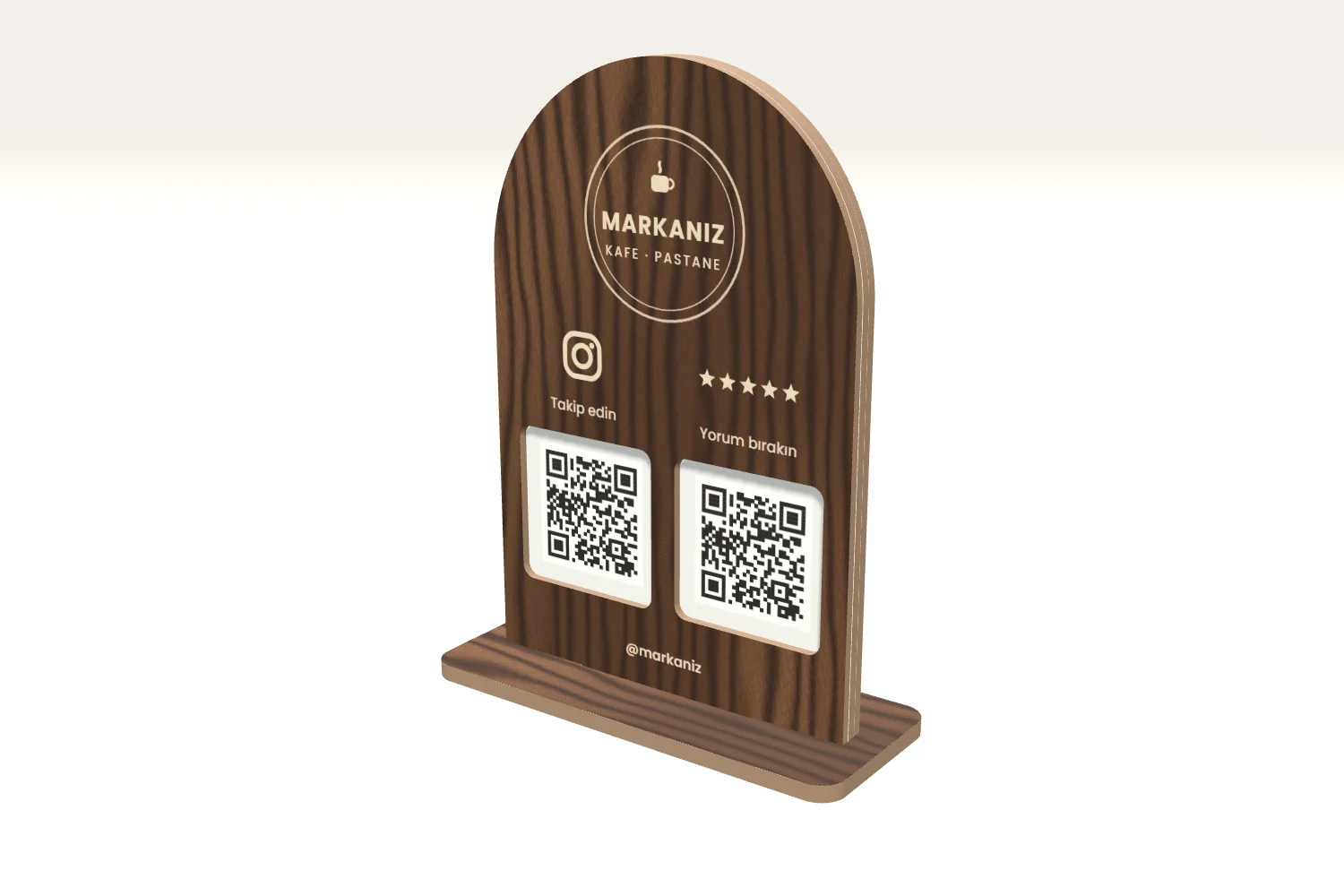 Ahşap Kemer QR Kod Standı: Instagram ve Google Yorum — görsel 4