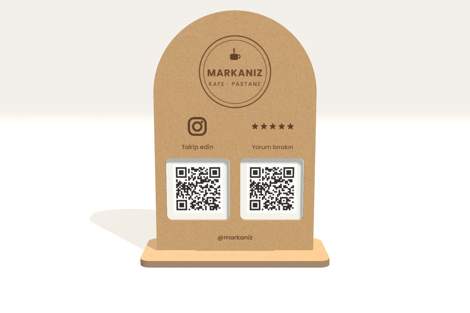 Ahşap Kemer QR Kod Standı: Instagram ve Google Yorum — görsel 2