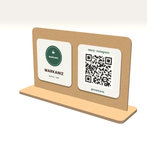 Logolu Ahşap İkiz Karo QR Standı