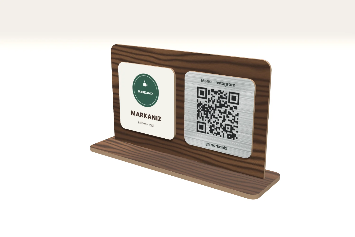 Logolu Ahşap İkiz Karo QR Standı — görsel 5