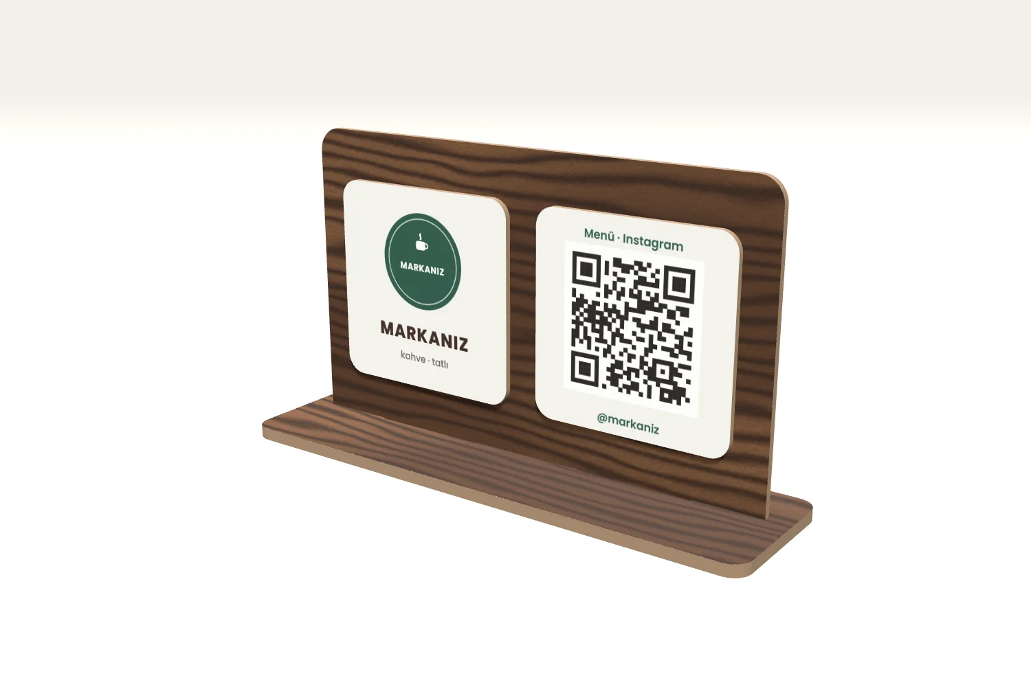 Logolu Ahşap İkiz Karo QR Standı — görsel 3
