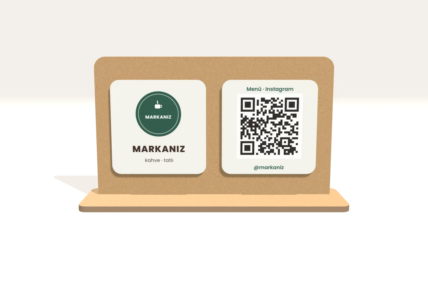 Logolu Ahşap İkiz Karo QR Standı — görsel 2