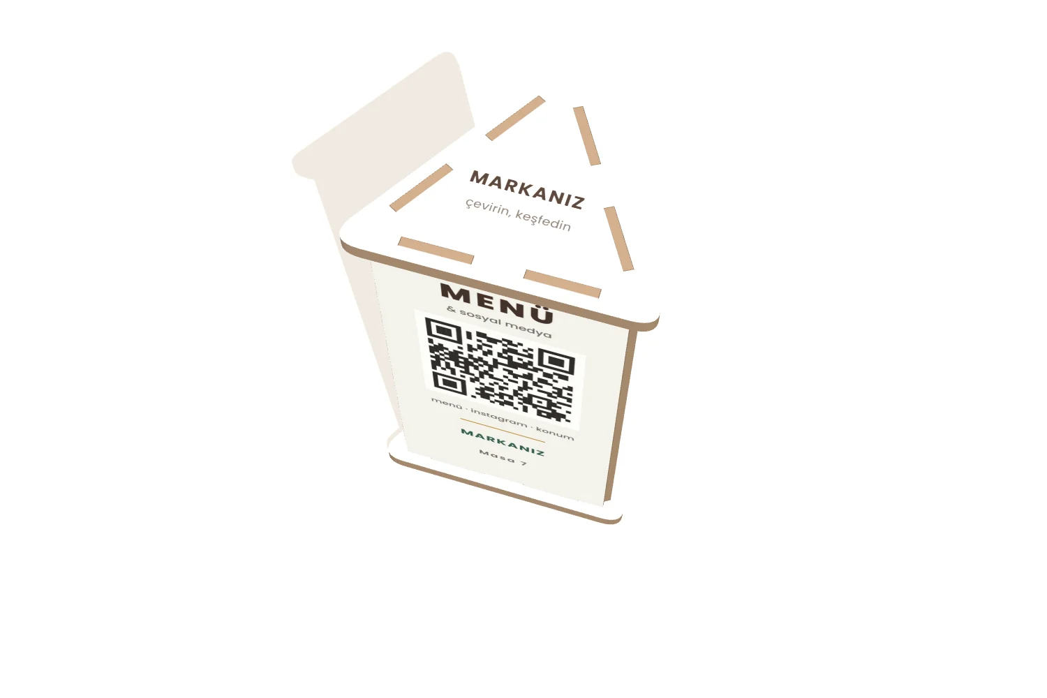 Üç Yüzlü MDF QR Masa Standı: Menü, Wi-Fi, Yorum — görsel 3