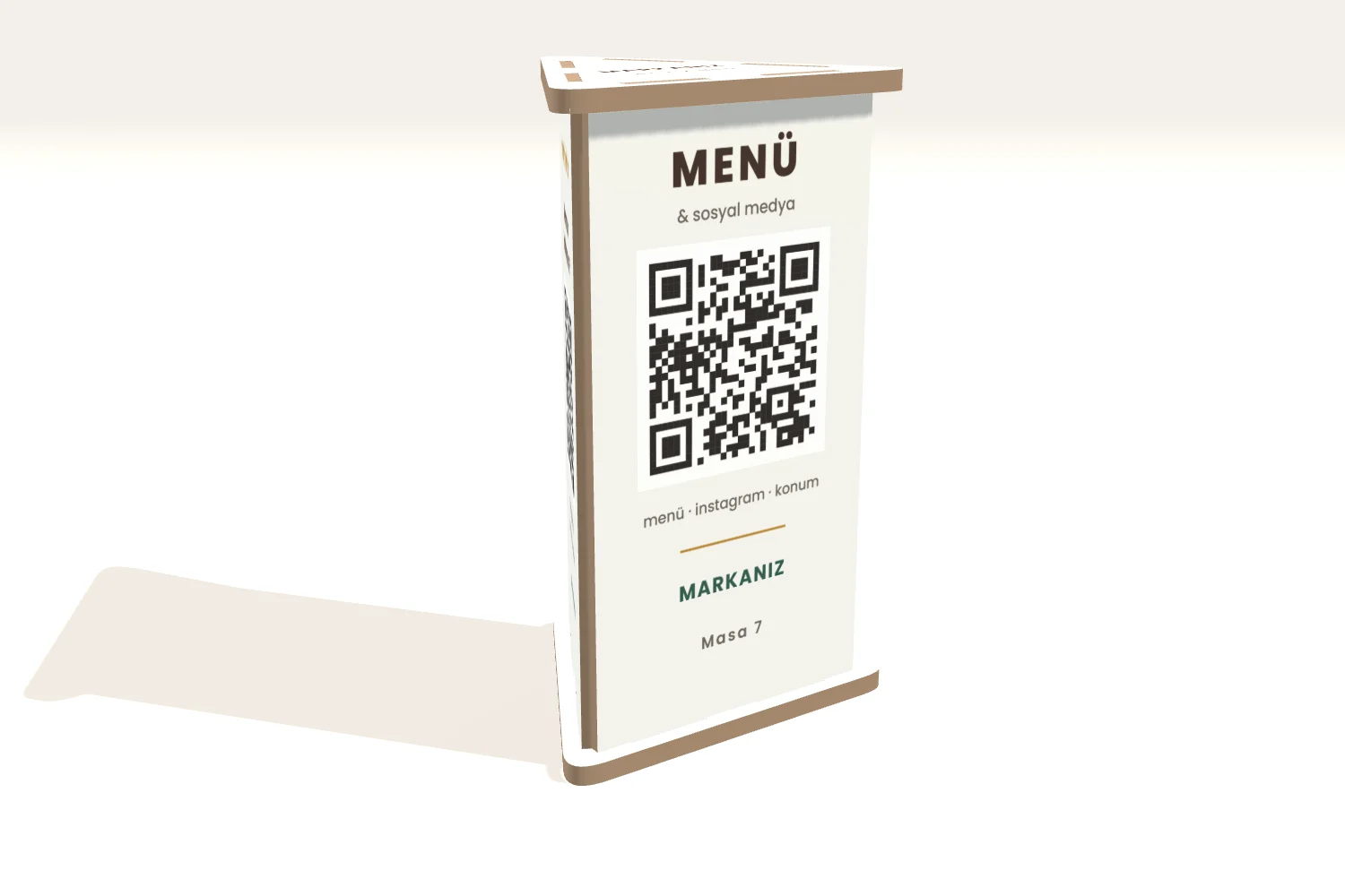 Üç Yüzlü MDF QR Masa Standı: Menü, Wi-Fi, Yorum — görsel 2