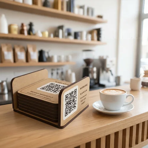 Ahşap Kutulu QR Bardak Altlığı Seti (6'lı)