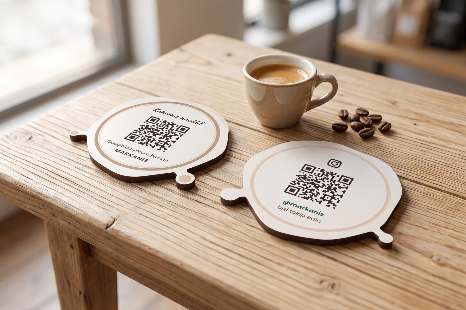 Kahve Lekesi Bardak Altlığı, QR Kodlu — görsel 1