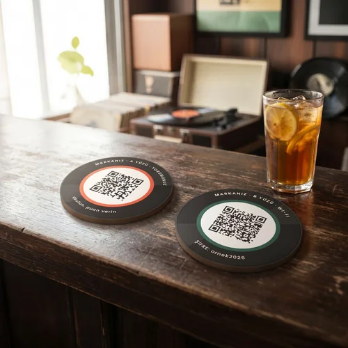 Plak Bardak Altlığı, QR Kodlu ve Çift Yüzlü