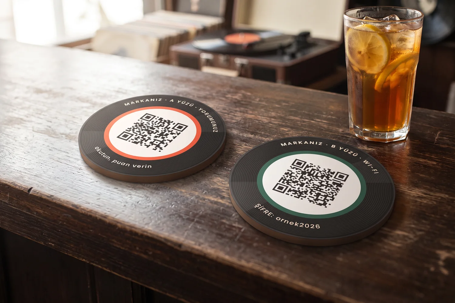 Plak Bardak Altlığı, QR Kodlu ve Çift Yüzlü — görsel 1